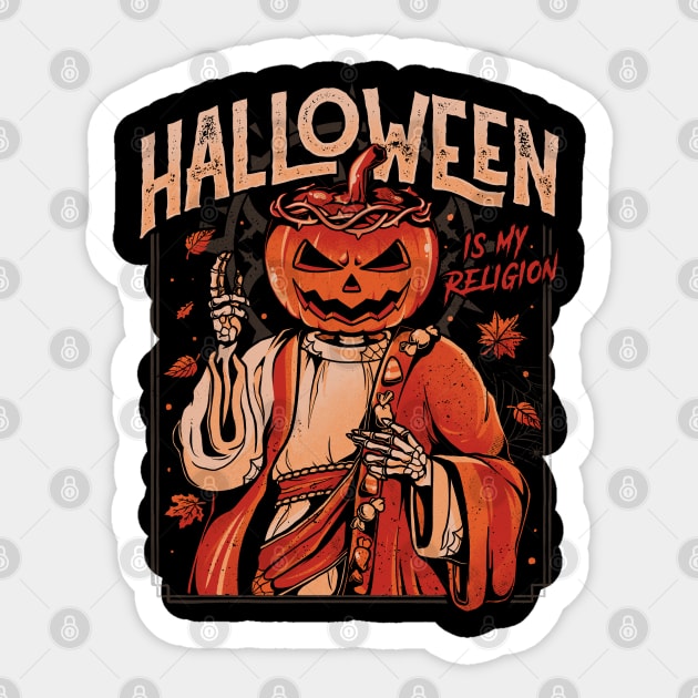 Halloween Is My Religion - Pumpkin Skull Gift Sticker by eduely